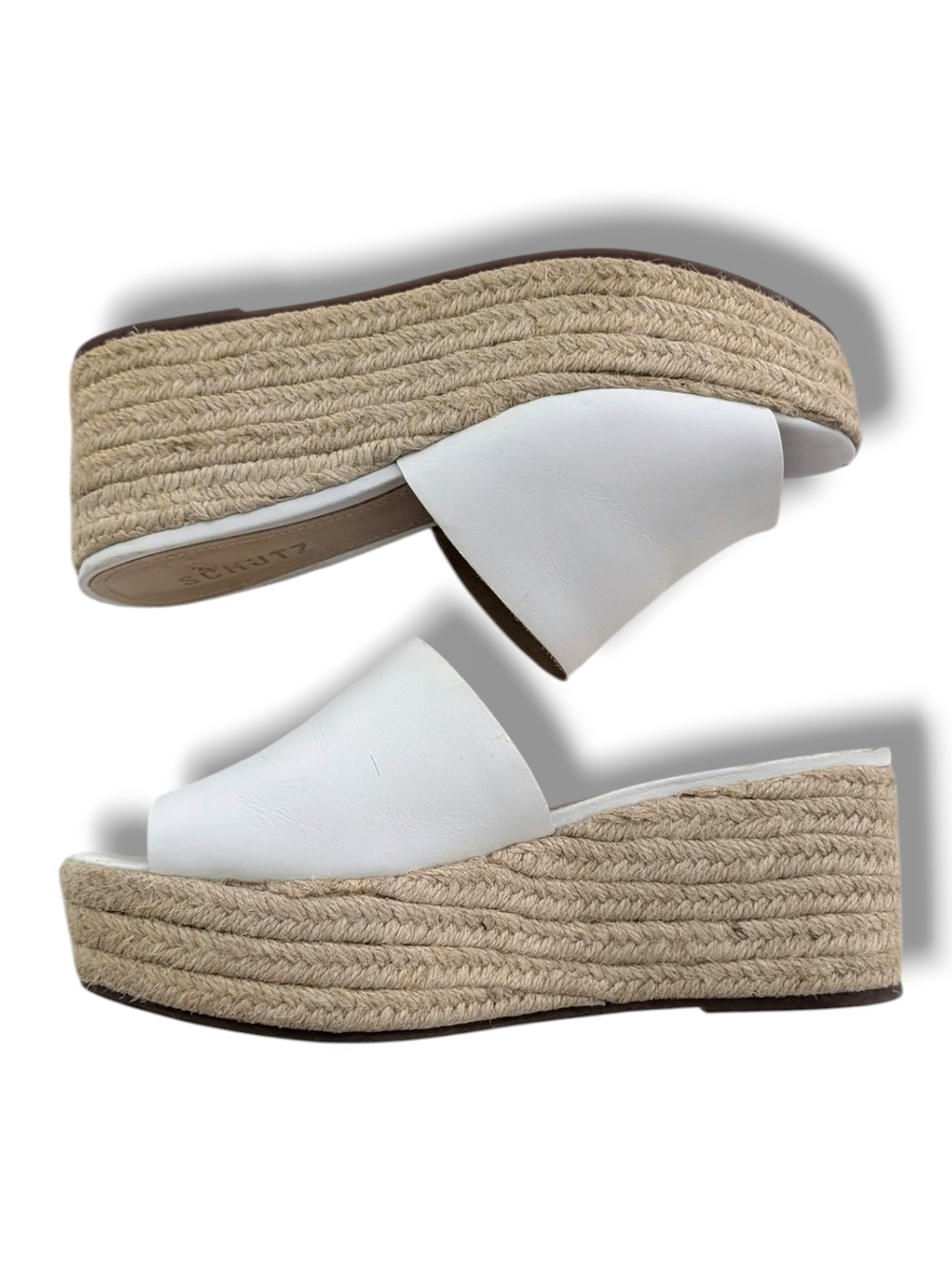 Schutz Women's Thalia Wedge Espadrilles In White Leather, Size 6